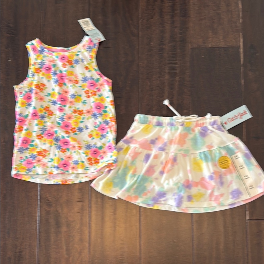 NWT Cat and Jack Toddler Girls Floral Sleeveless Top and Tie dyed skort bundle!